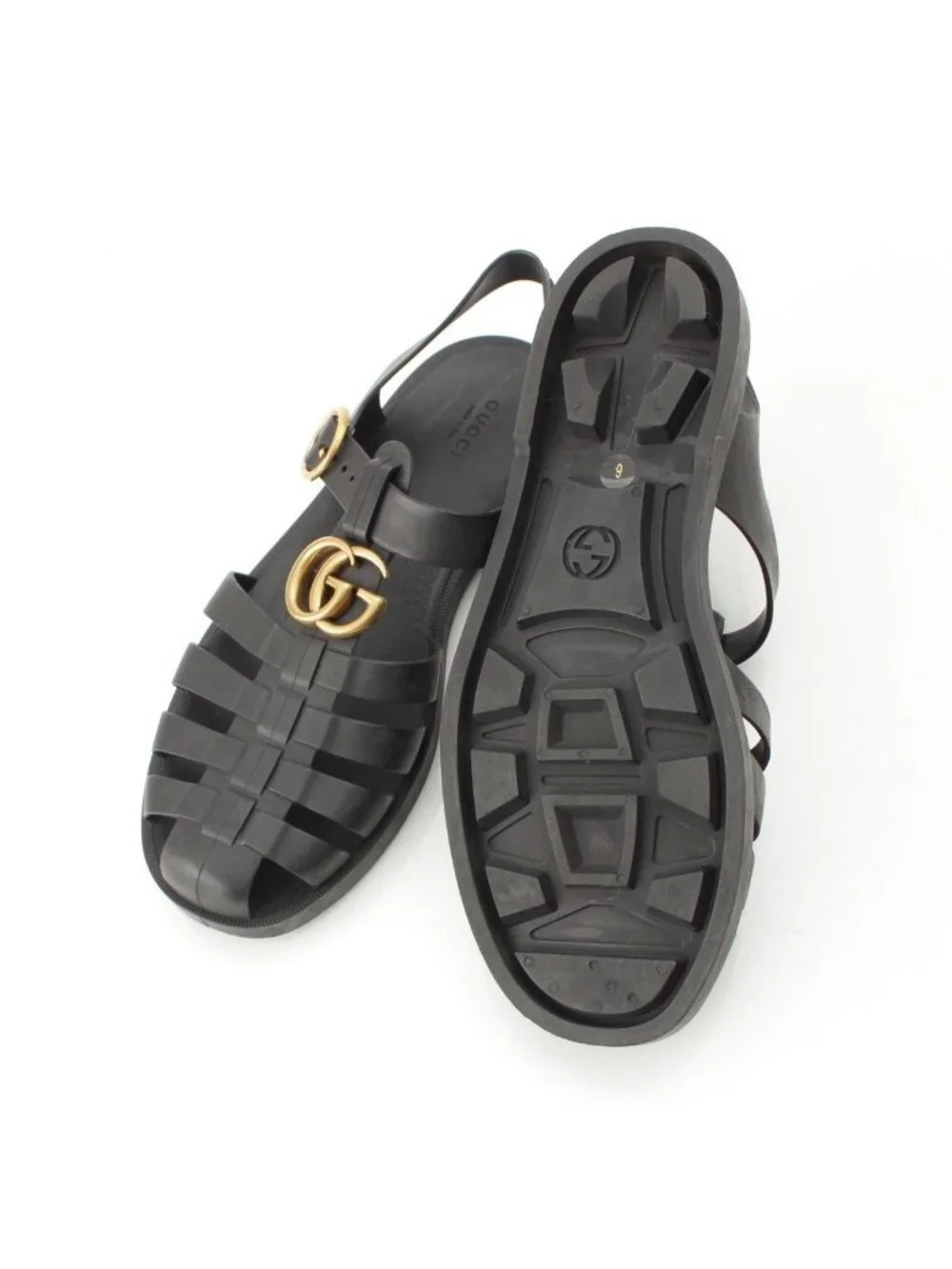 Gucci GG Marmont Rubber Tiger Head Sandals Black